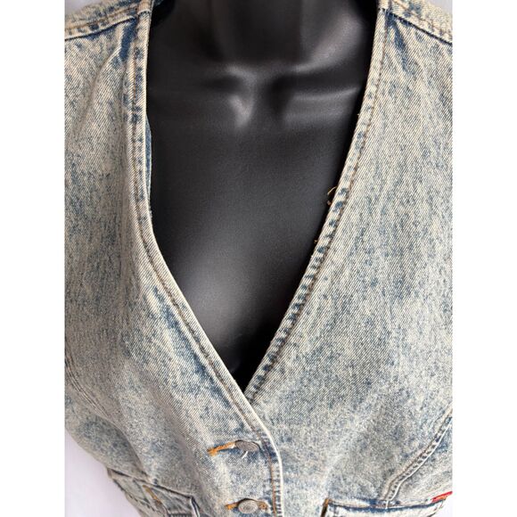 Vintage Jordache Denim Vest Light Acid Wash Size S Biker Retro Western Cotton - Picture 2 of 11